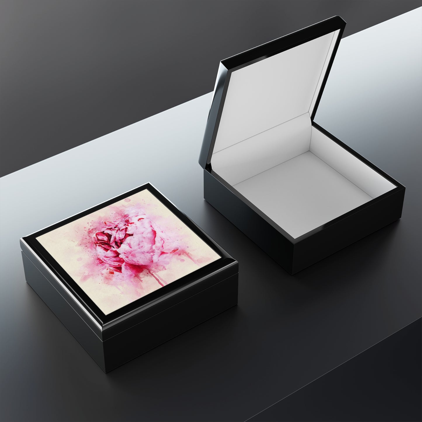 Jewelry Box - Pink Peony Keepsake Box  open box