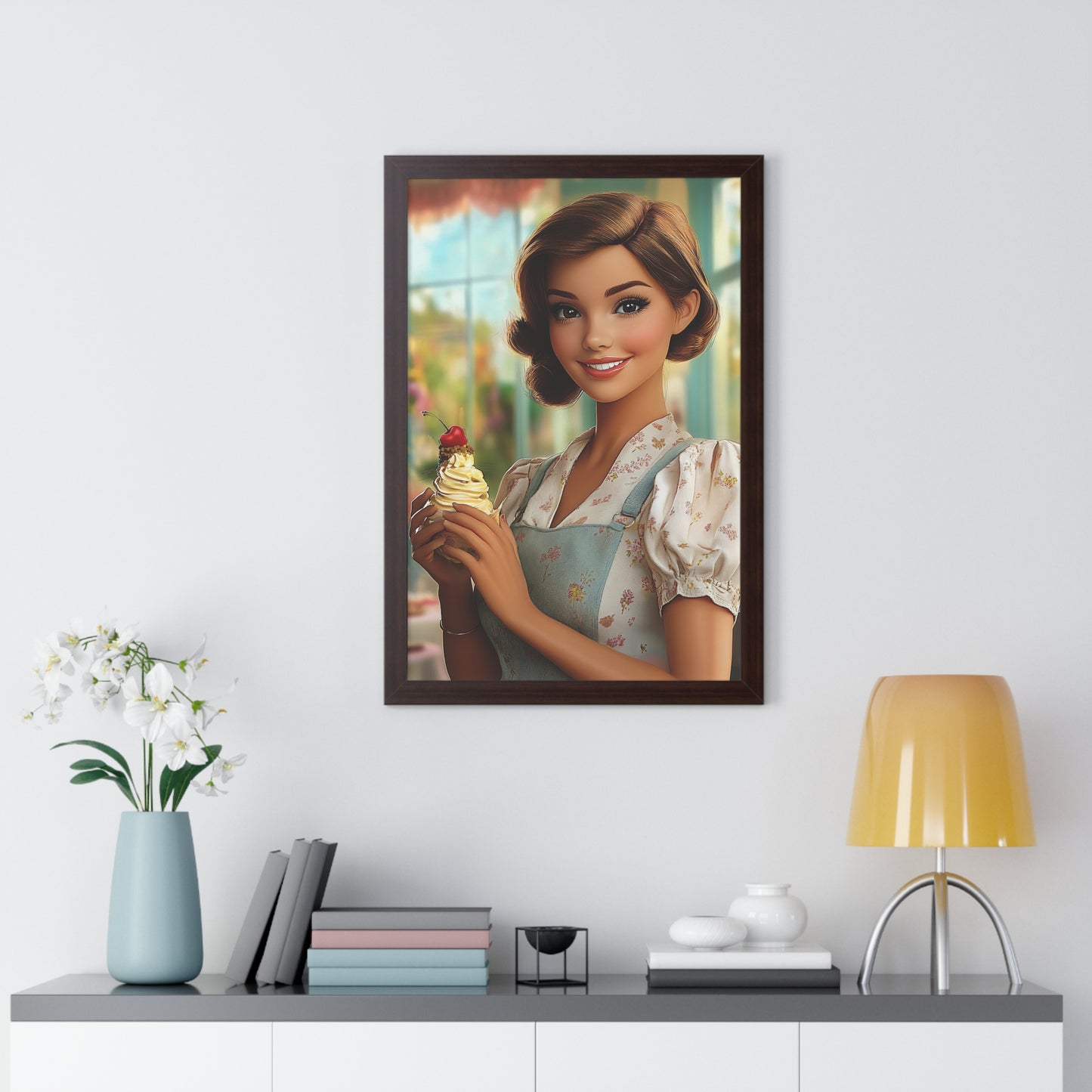 Framed Vertical Poster - Ice Cream Parlor Gal