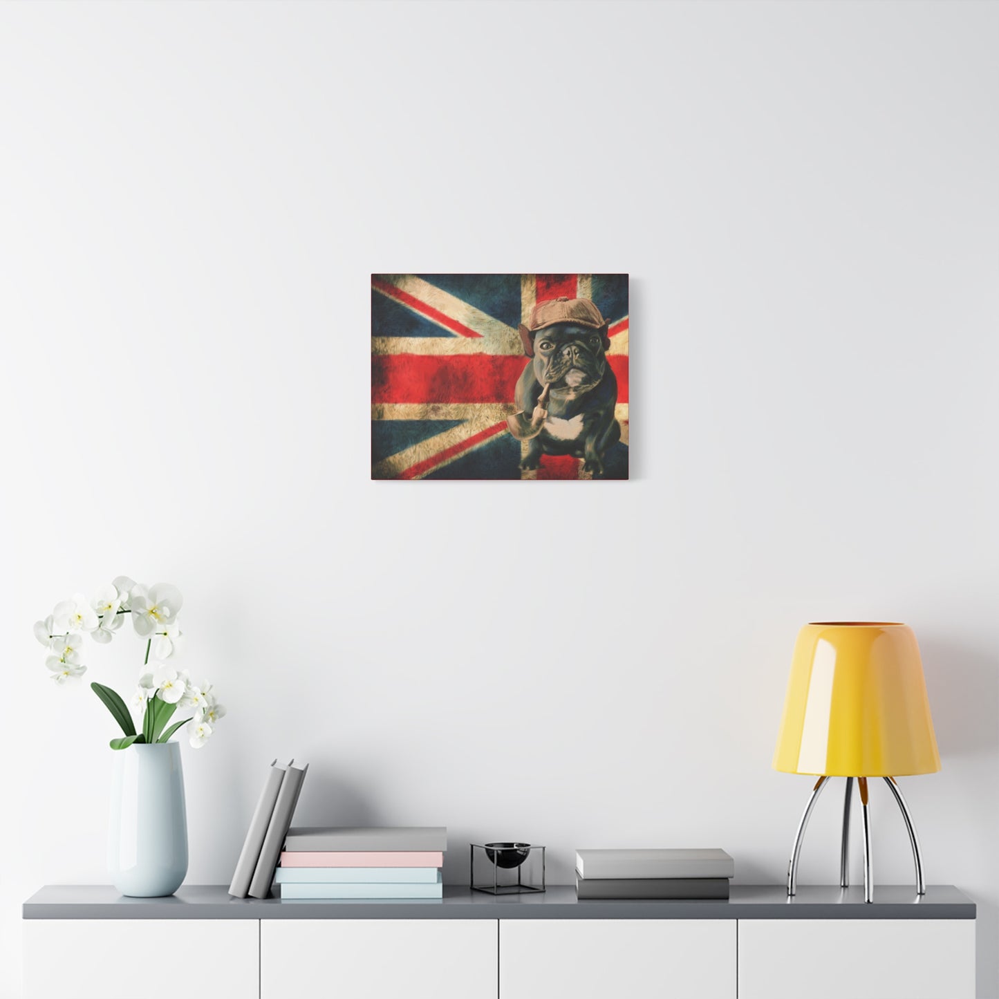 British Bulldog Canvas Wall Art – Vintage Union Jack with Smoking Frenchie
