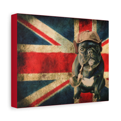 British Bulldog Canvas Wall Art – Vintage Union Jack with Smoking Frenchie