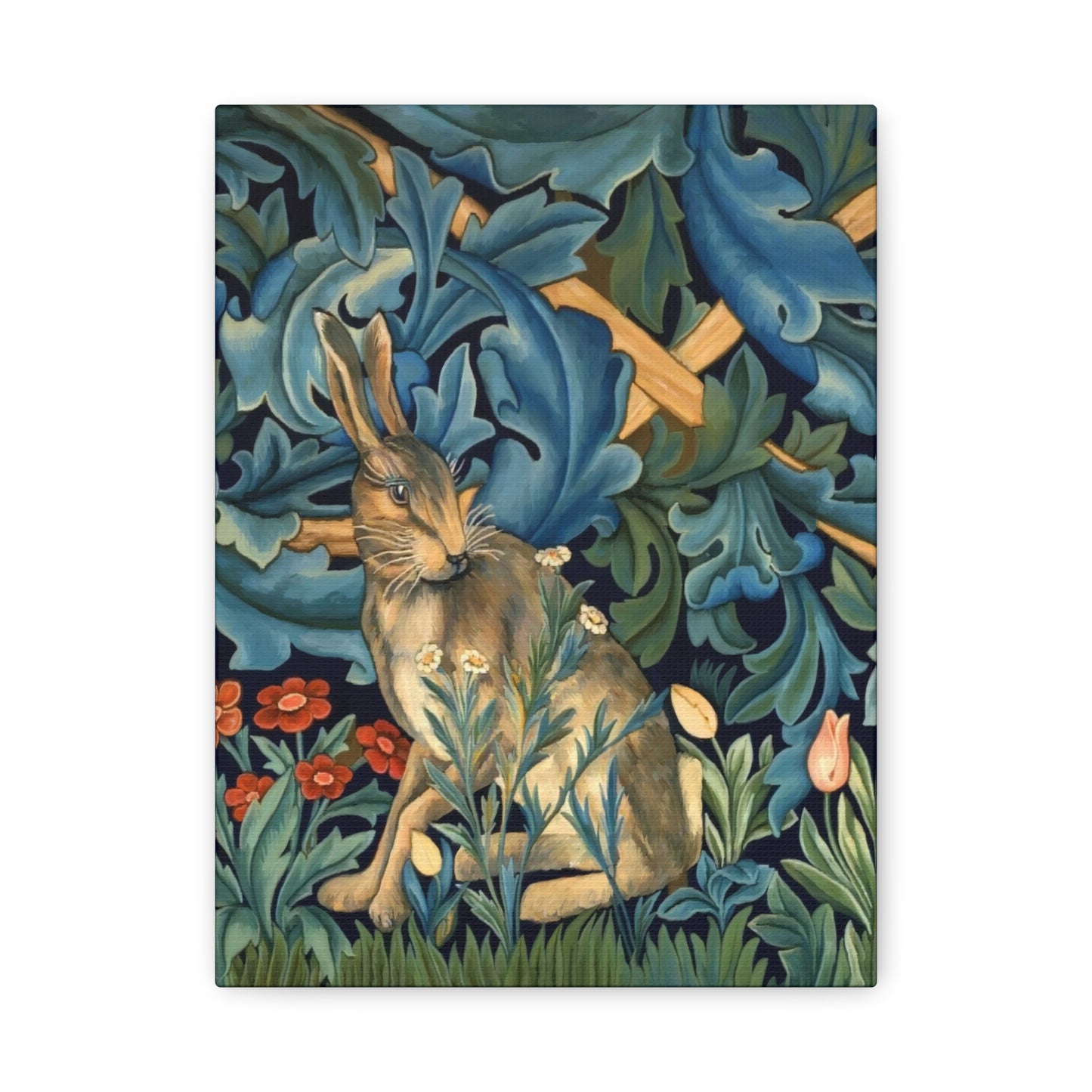 Matte Canvas, Stretched, 1.25" - William Morris Inspired Forest Rabbit