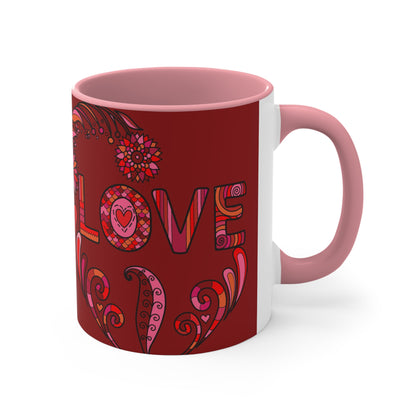 Accent Two Tone Coffee Mug, 11oz - Boho Love Mug pinjk handle
