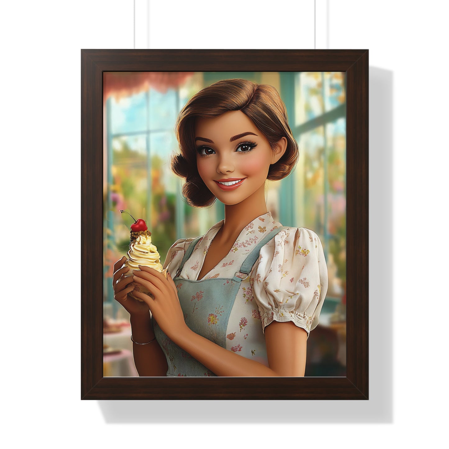 Framed Vertical Poster - Ice Cream Parlor Gal