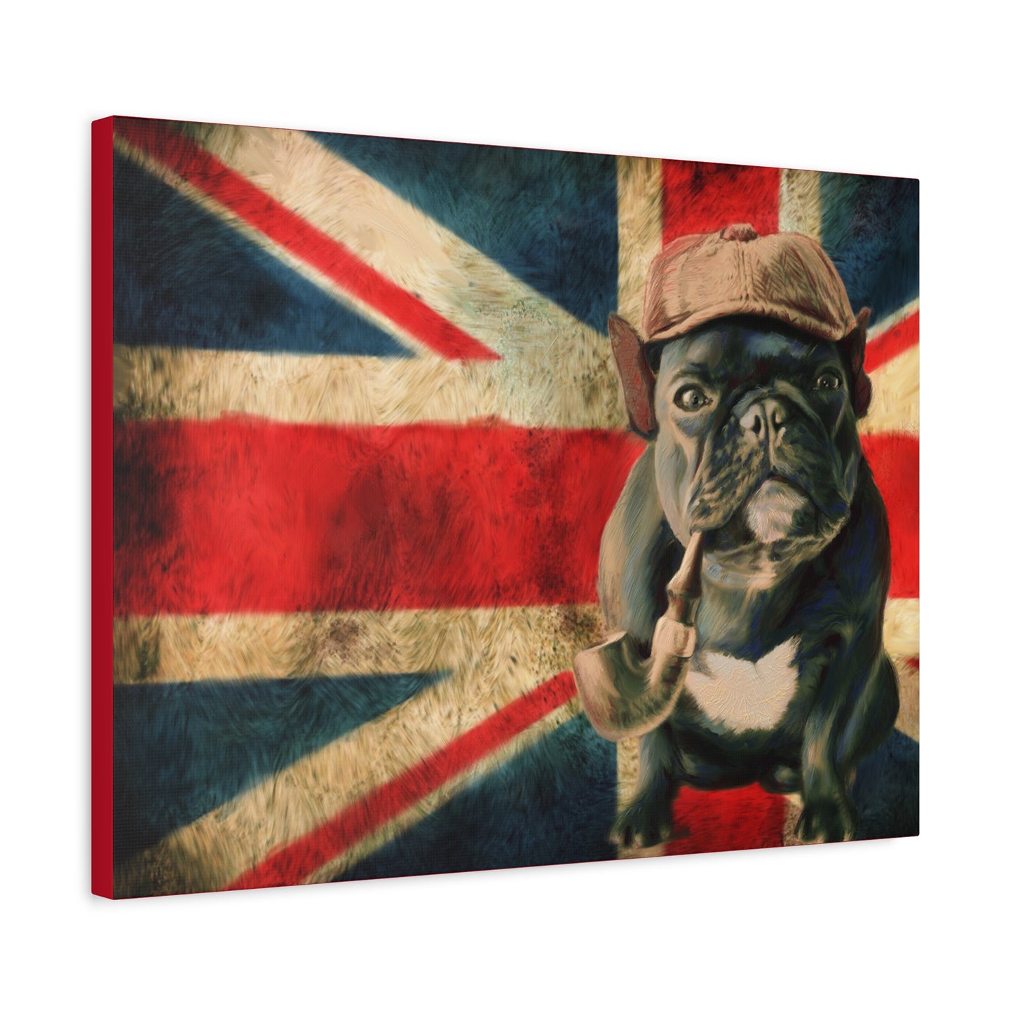 British Bulldog Canvas Wall Art – Vintage Union Jack with Smoking Frenchie