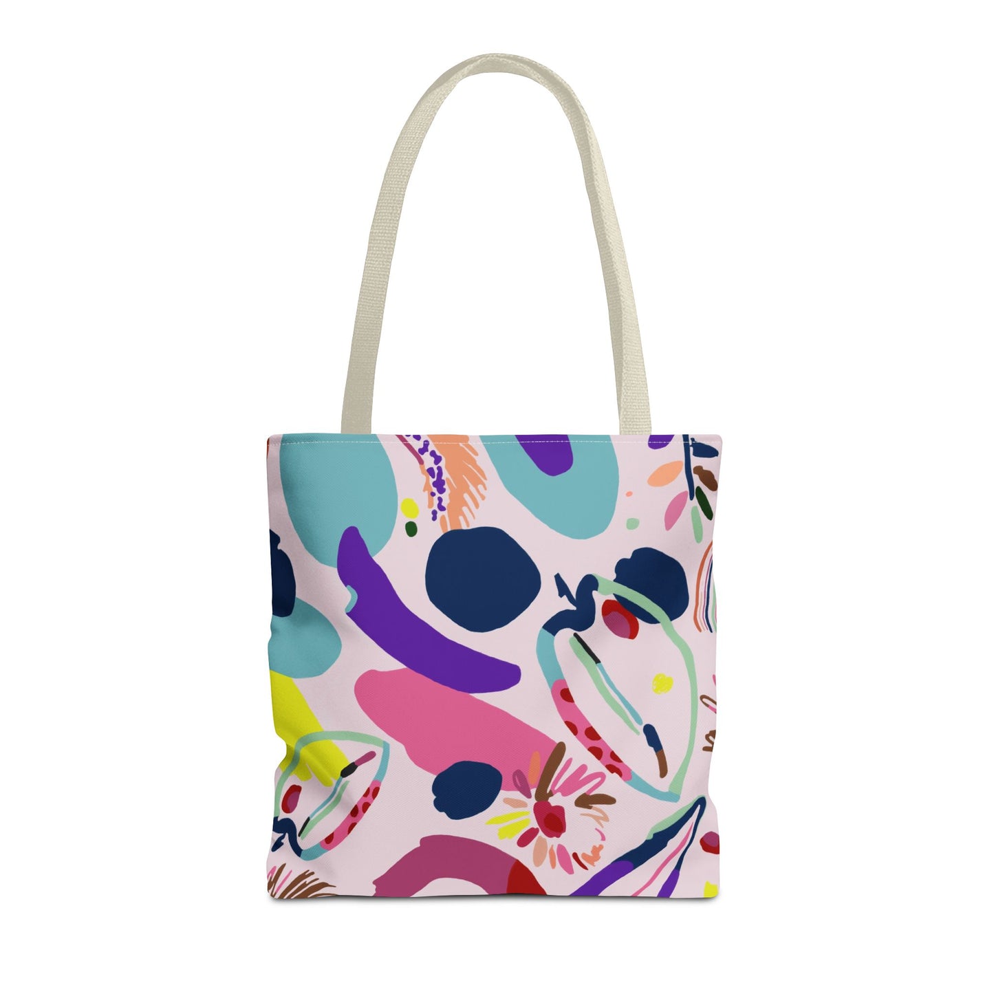 Colorful Circles Canvas Tote Bag - Heavy Duty Fine Art Shoulder Bag-beige handle back side