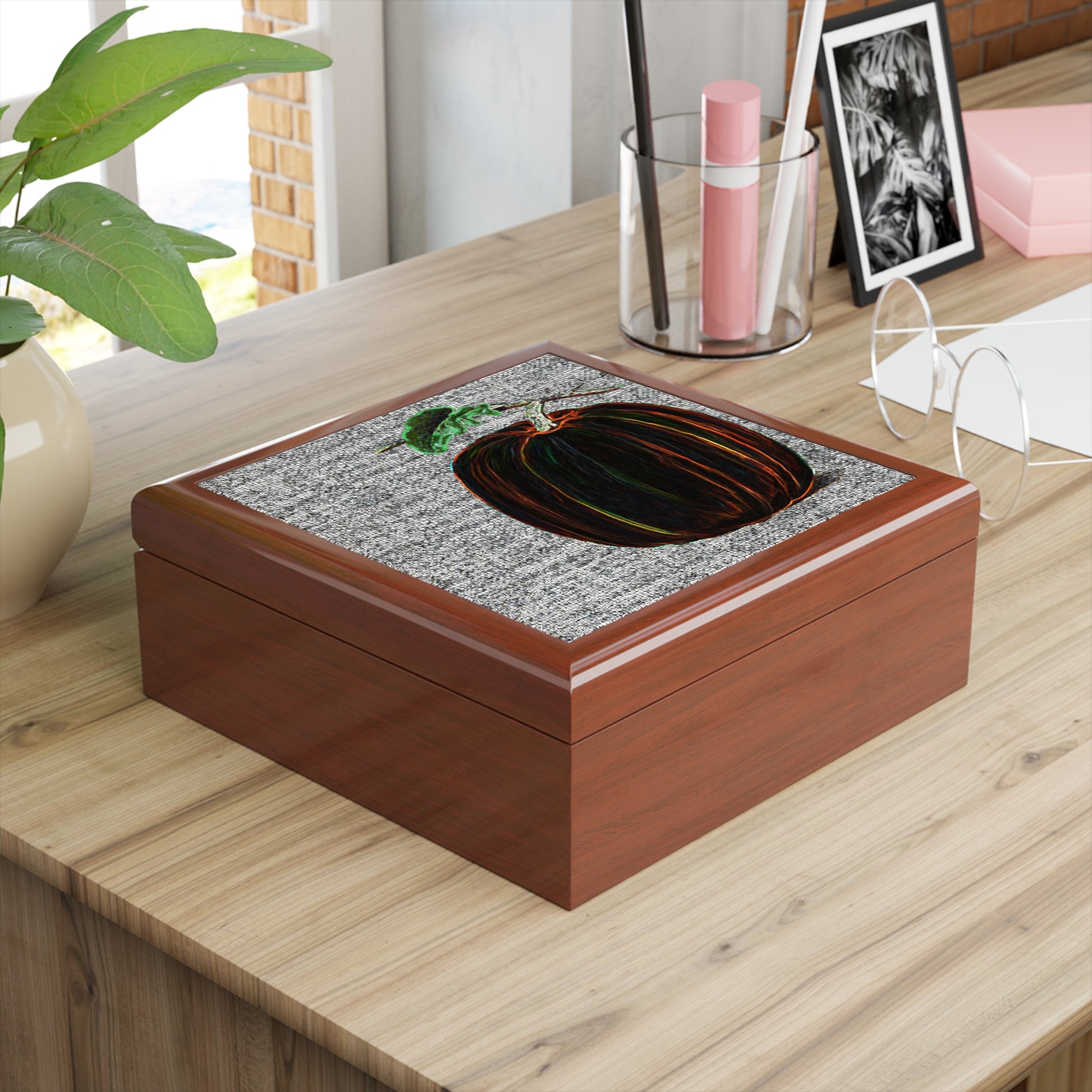 Keepsake/Jewelry Box - Magical Pumpkin - Lacquer Wood Box  golden oak box