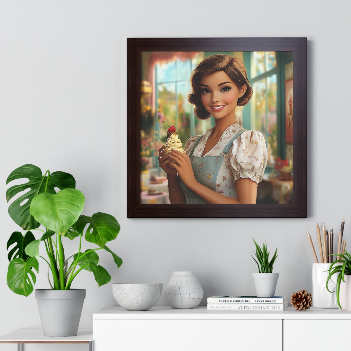 Framed Vertical Poster - Ice Cream Parlor Gal