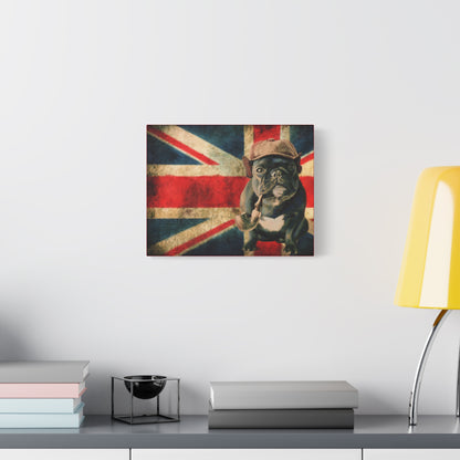 British Bulldog Canvas Wall Art – Vintage Union Jack with Smoking Frenchie