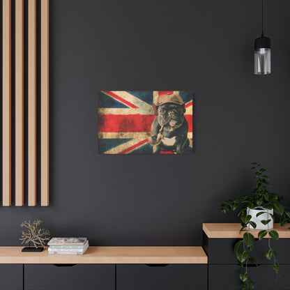 British Bulldog Canvas Wall Art – Vintage Union Jack with Smoking Frenchie