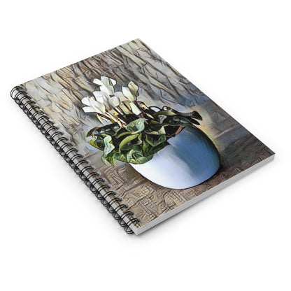 Cyclamen Floral Spiral Notebook — White Potted Plant Journal (Ruled Lined)