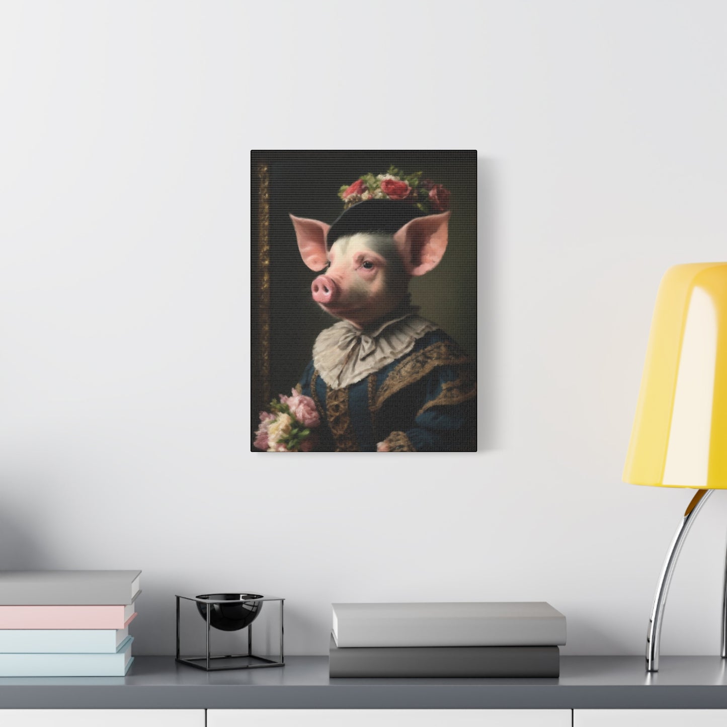 Piggy in Victorian Elegance Stretched Canvas Wall Art
