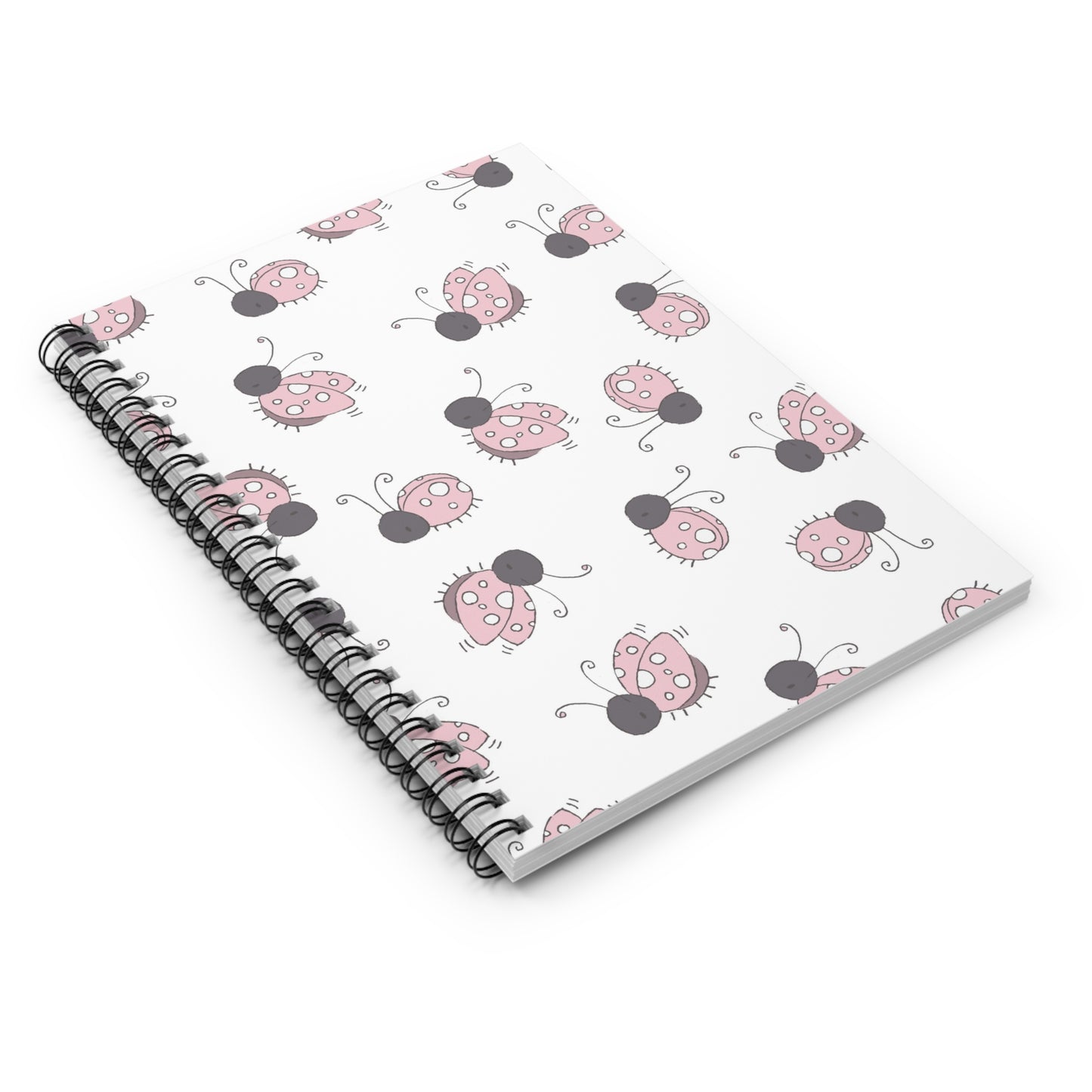 Pink Ladybug Spiral Notebook — Cute Dotted Ladybugs Ruled Journal for Kids & School
