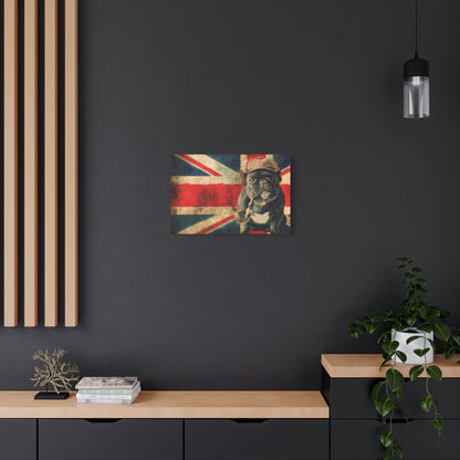 British Bulldog Canvas Wall Art – Vintage Union Jack with Smoking Frenchie