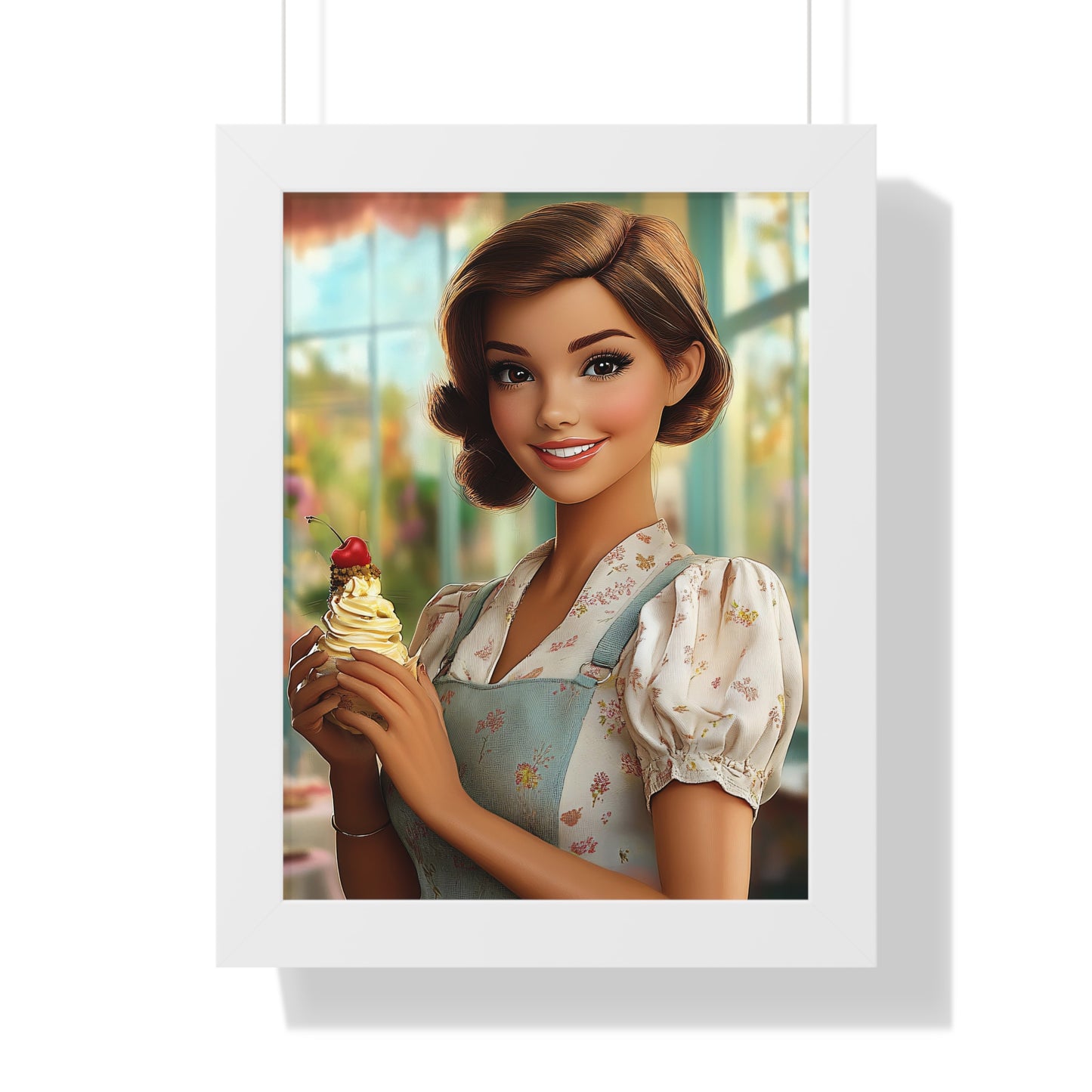 Framed Vertical Poster - Ice Cream Parlor Gal