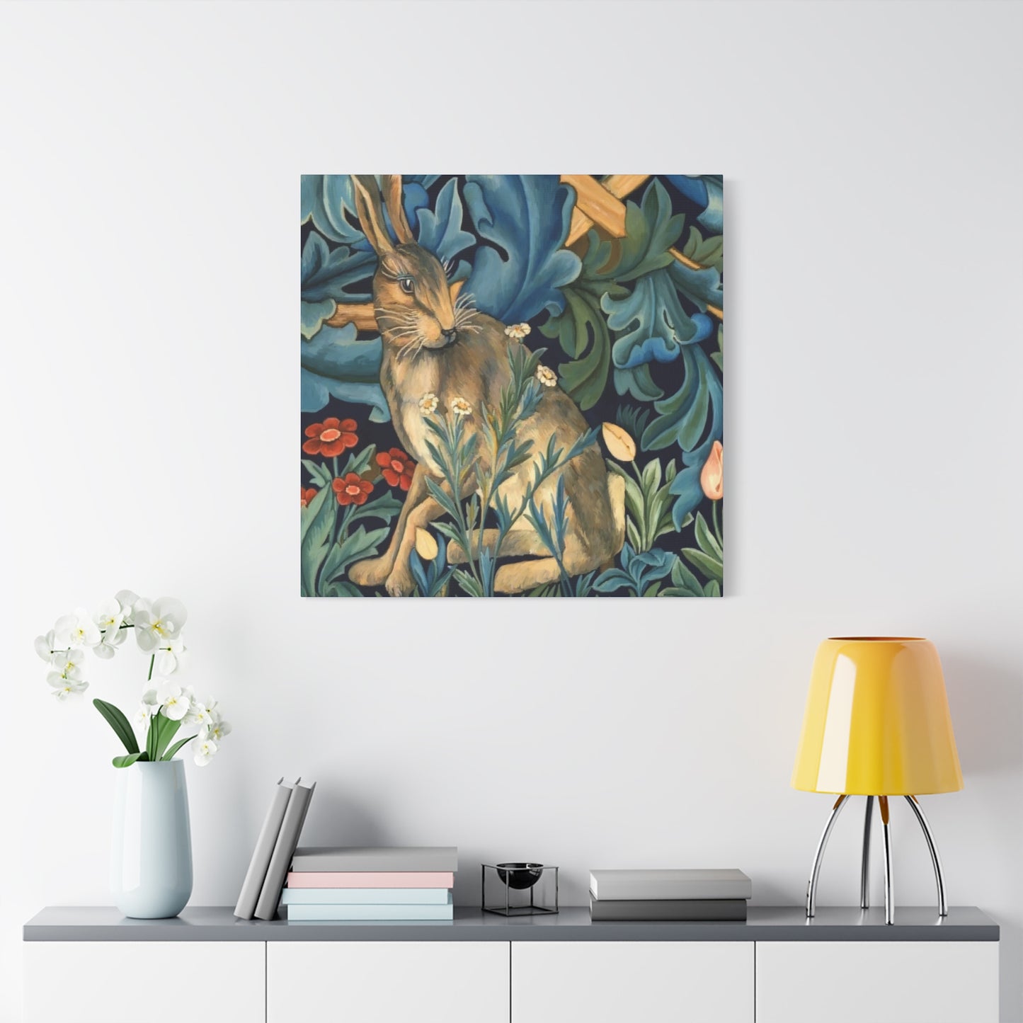 Matte Canvas, Stretched, 1.25" - William Morris Inspired Forest Rabbit