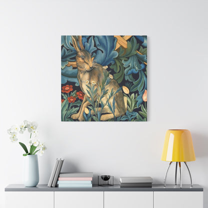 Matte Canvas, Stretched, 1.25" - William Morris Inspired Forest Rabbit