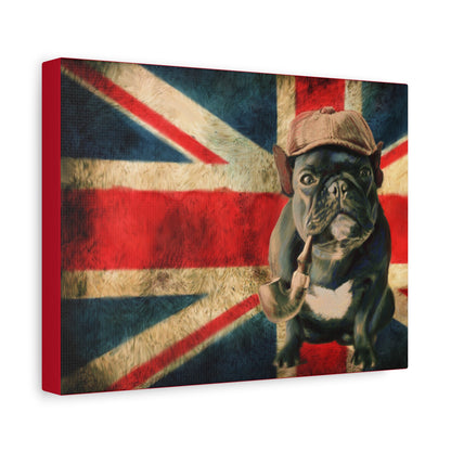 British Bulldog Canvas Wall Art – Vintage Union Jack with Smoking Frenchie