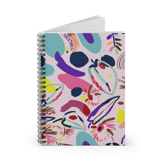 Abstract Floral Spiral Notebook — Colorful Art Pattern Ruled Journal
