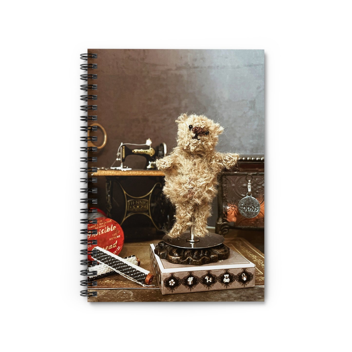 Vintage Teddy Bear Notebook — Spiral Ruled Journal for Sewing & Craft Lovers