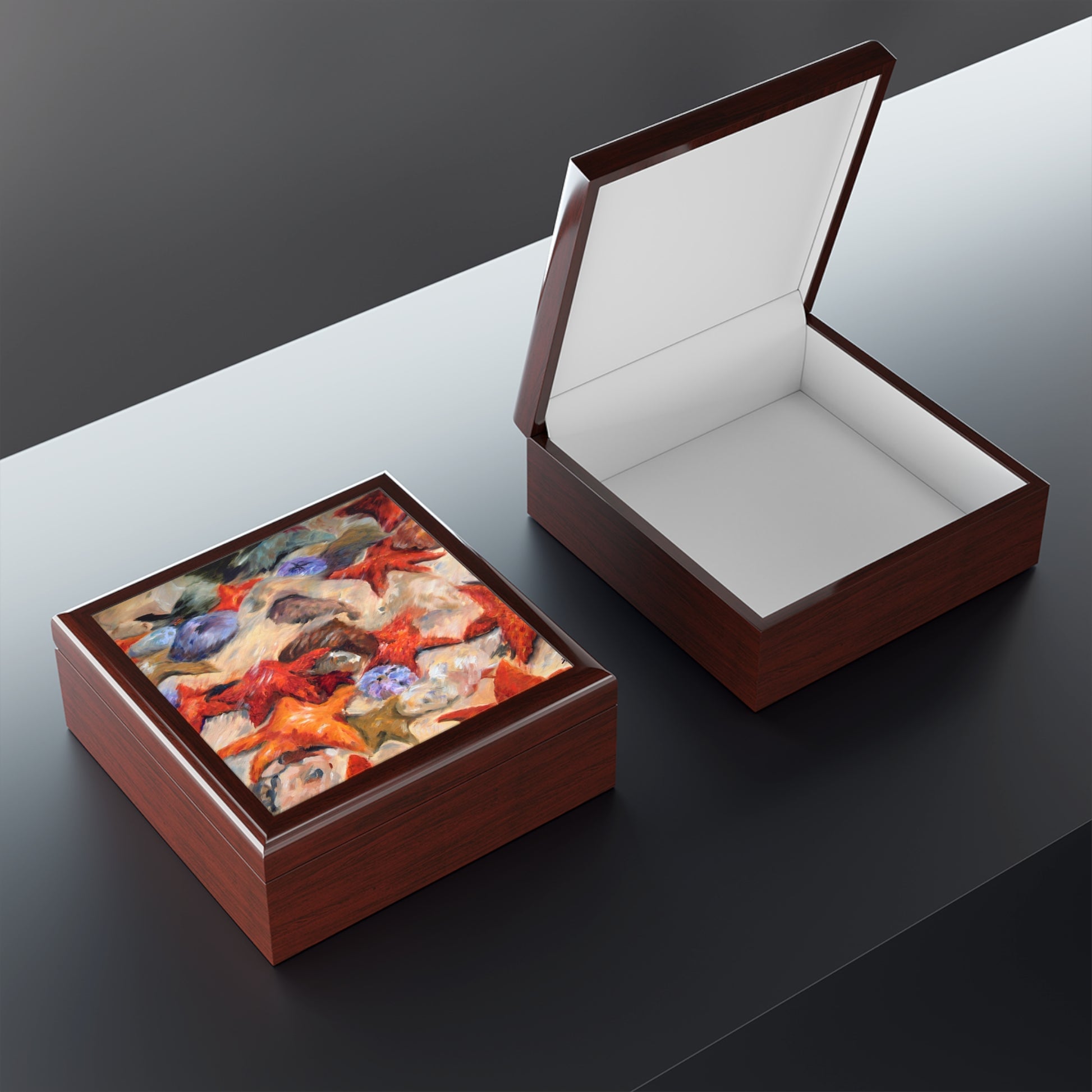 Jewelry Box - Starfish- Laquered Keepsake Box interior