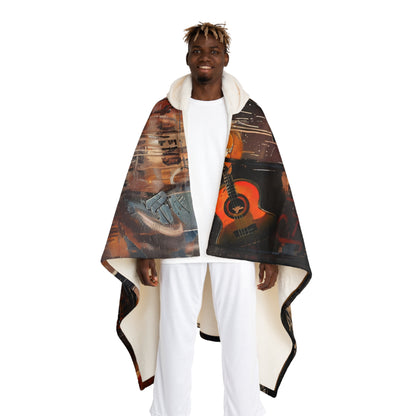 Hooded Sherpa Fleece Blanket - Honky Tonk Piano Player on male model