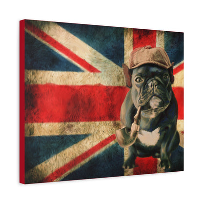 British Bulldog Canvas Wall Art – Vintage Union Jack with Smoking Frenchie