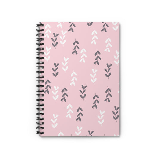 Pink Leaf Pattern Spiral Notebook — Ruled Journal for Notes & School
