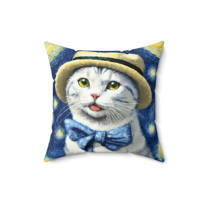 Starry Eyed Cat - Spun Polyester Square Pillow