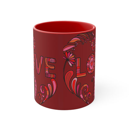 Accent Two Tone Coffee Mug, 11oz - Boho Love Mug red interior