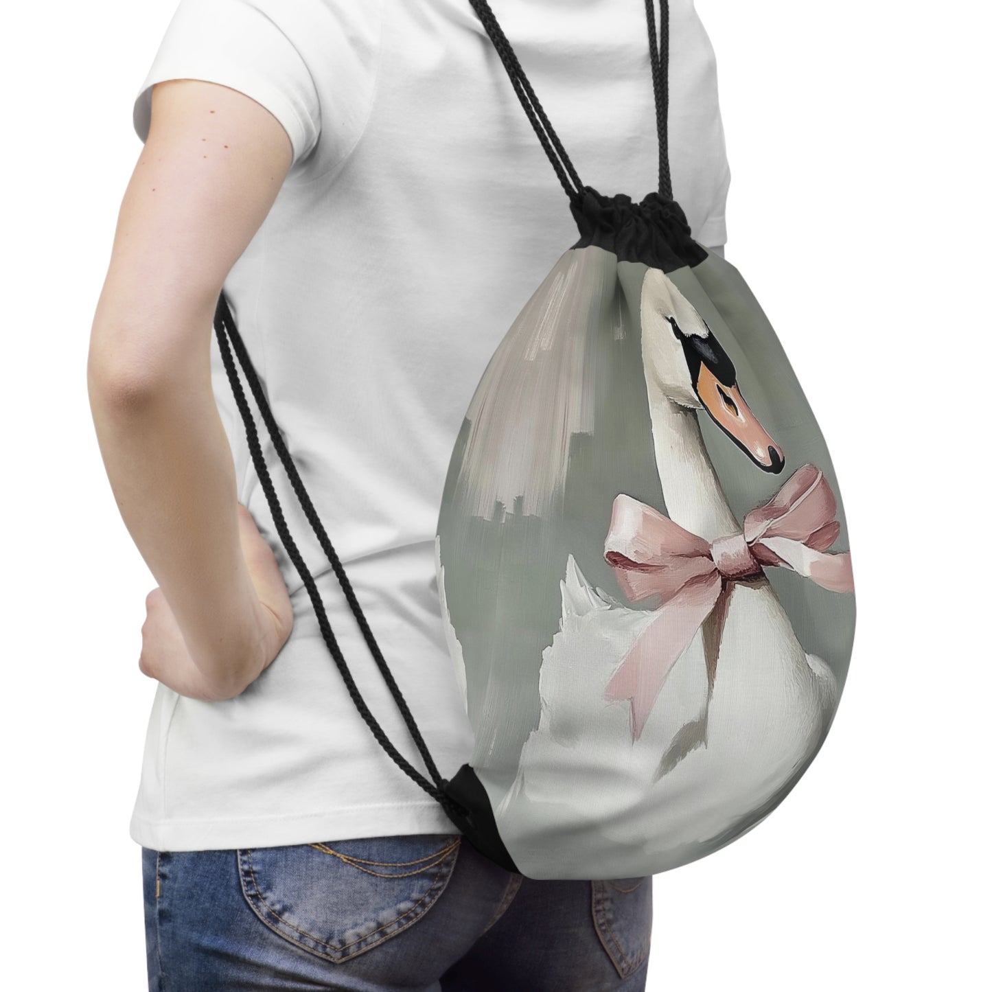 Elegant Swan Drawstring Bag, Perfect for Gifts, Gym, School, Travel, Unique Art Accessories