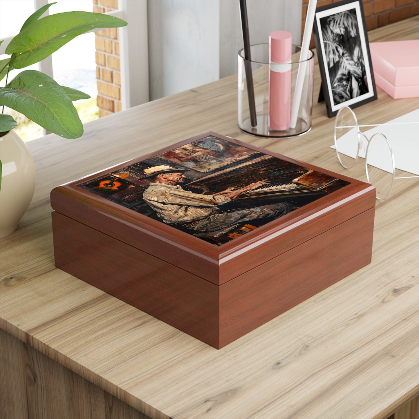 Jewelry Box - Keepsake Box - Honky Tonk Piano Playergolden oak box