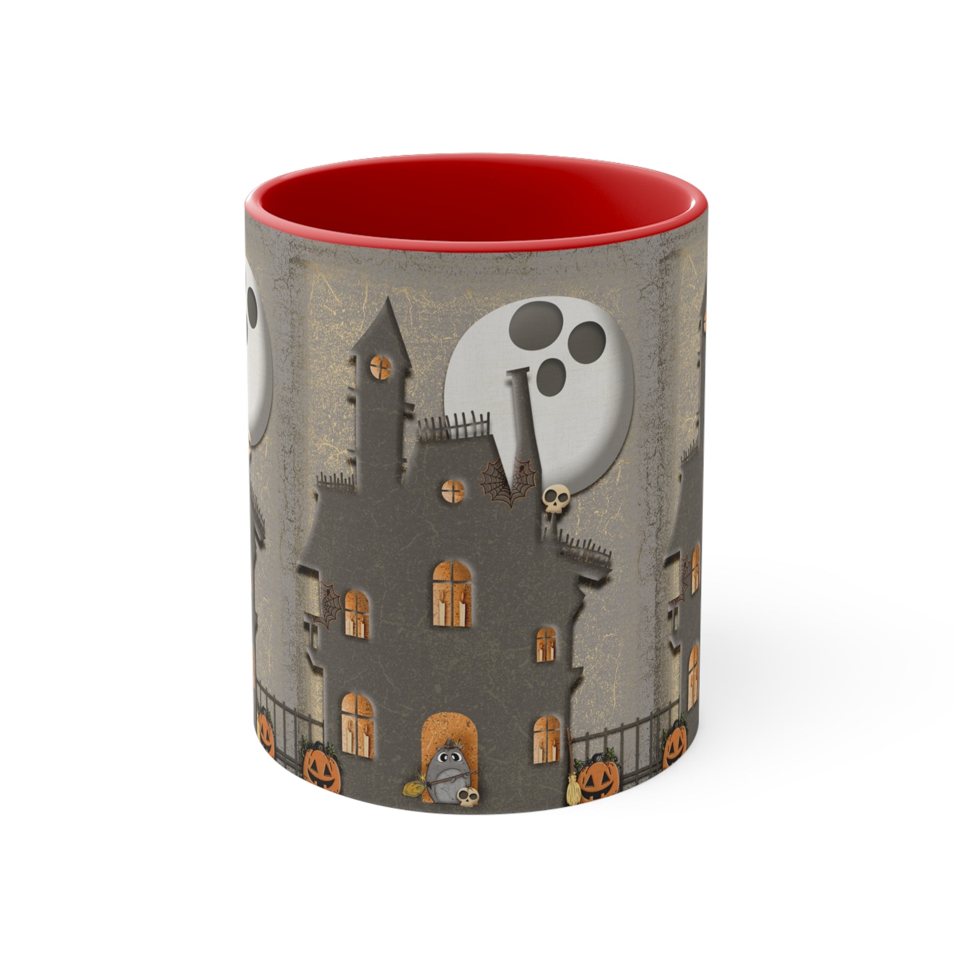 Two Tone Accent Coffee Mug, 11oz - Haunted House red interior