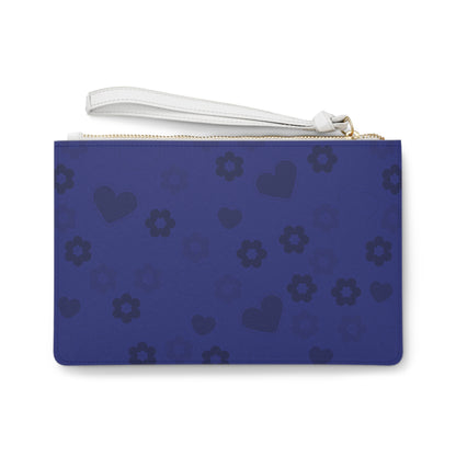 Clutch Bag - Blue Flowers and Hearts