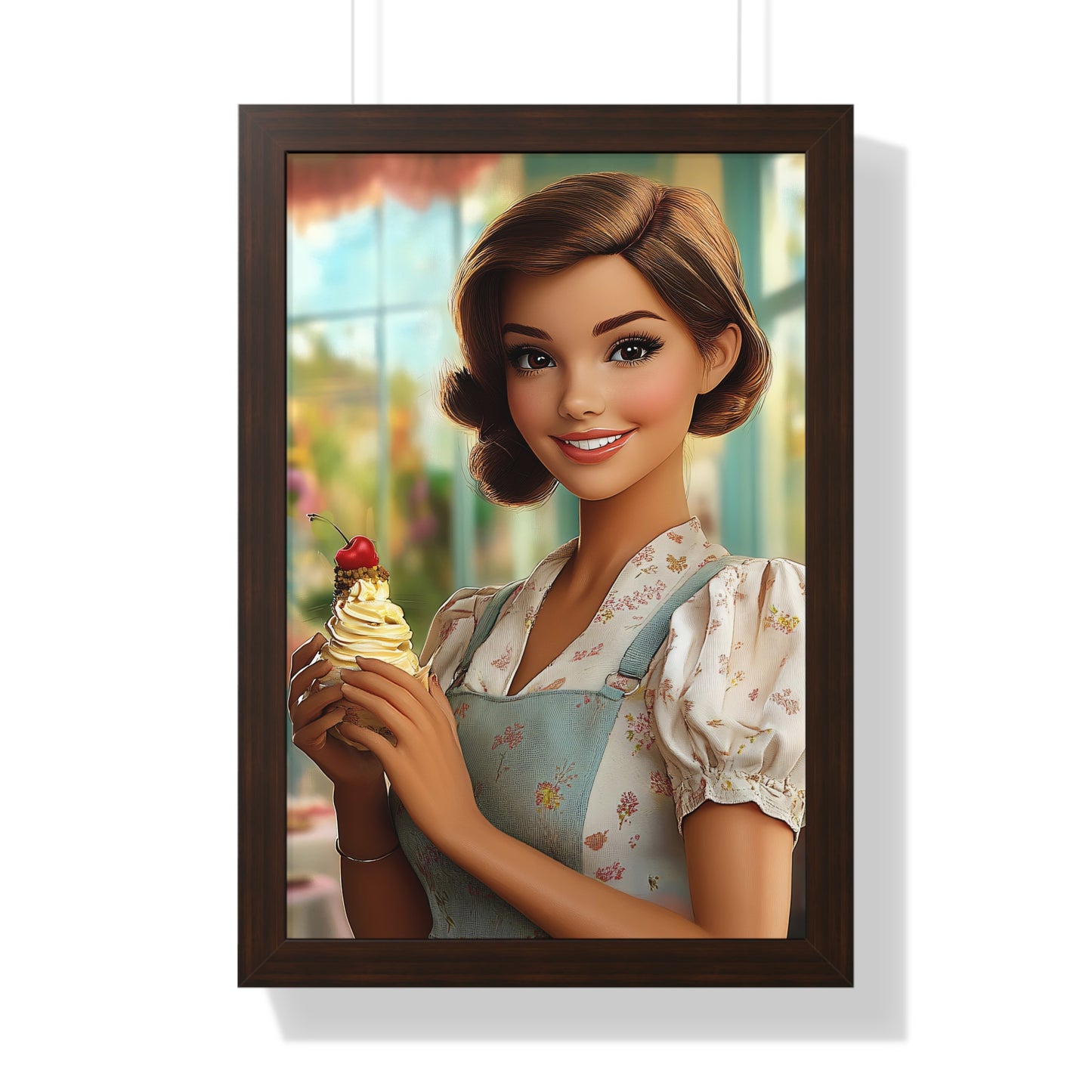 Framed Vertical Poster - Ice Cream Parlor Gal