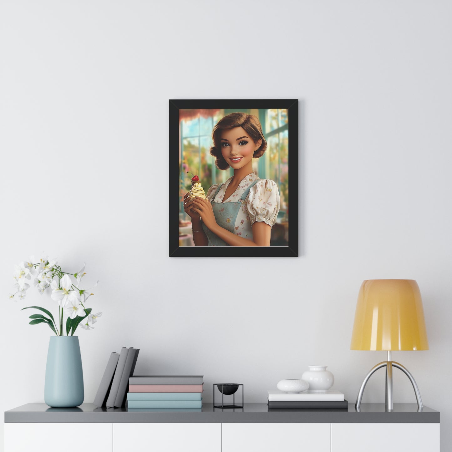 Framed Vertical Poster - Ice Cream Parlor Gal