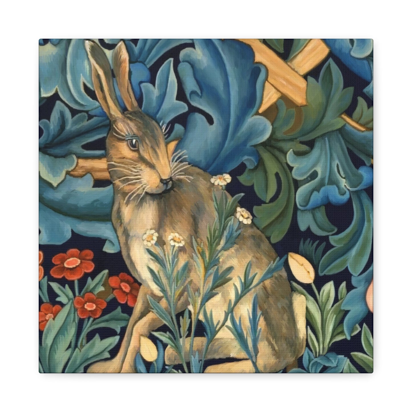 Matte Canvas, Stretched, 1.25" - William Morris Inspired Forest Rabbit