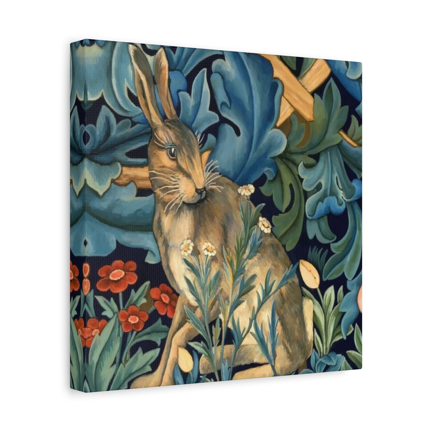 Matte Canvas, Stretched, 1.25" - William Morris Inspired Forest Rabbit