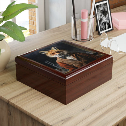 Keepsake/Jewelry Box - Fox - Wood Lacquer Box  Mahogany