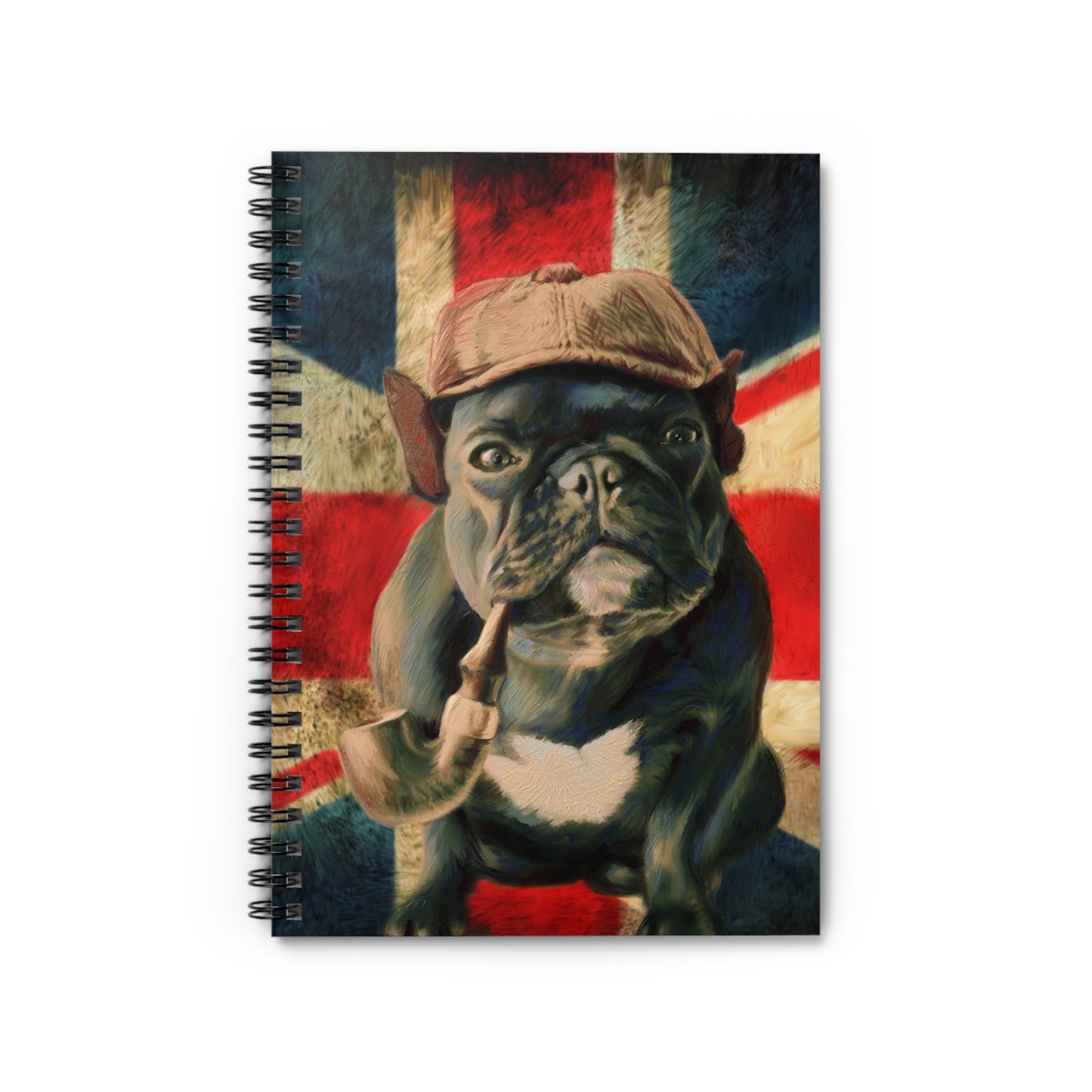 British Bulldog Notebook — Vintage Union Jack Cover with Sherlock-Style French Bulldog