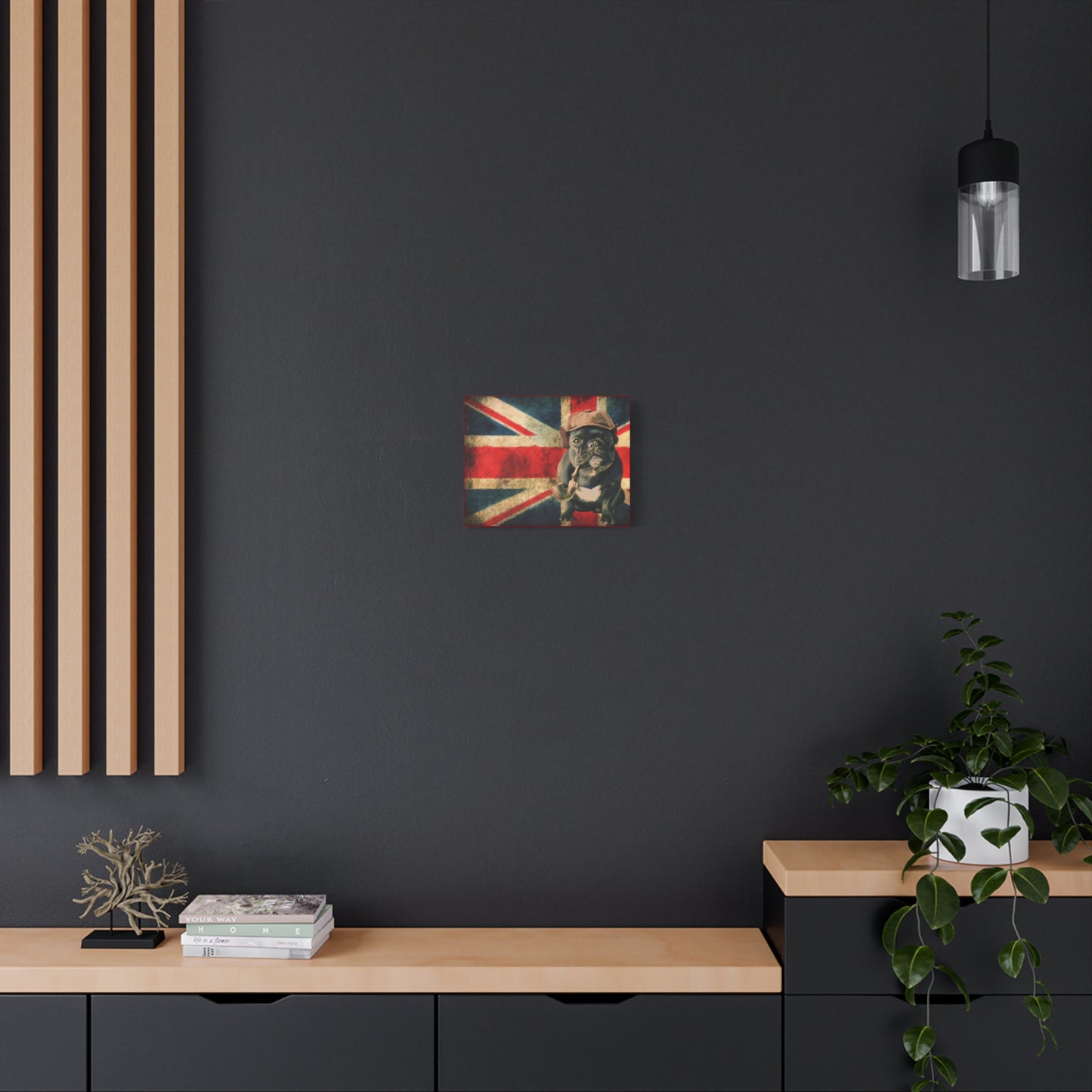 British Bulldog Canvas Wall Art – Vintage Union Jack with Smoking Frenchie