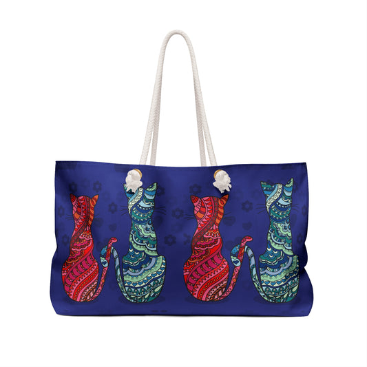 Colorful Cat Themed Weekender Bag for Travel, Beach, Gym, and Everyday Use, Perfect for Cat Lovers back side