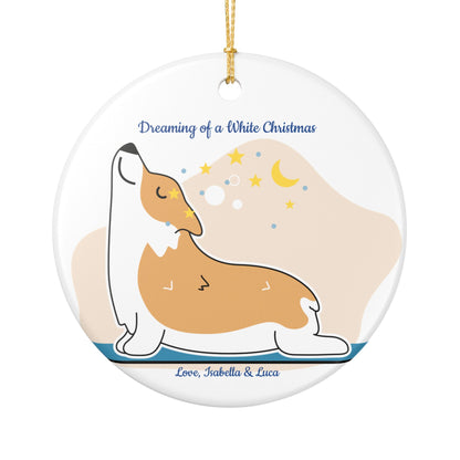 Corgi 'Dreaming of a White Christmas' Ceramic Ornament — Personalized Holiday Pet Keepsake