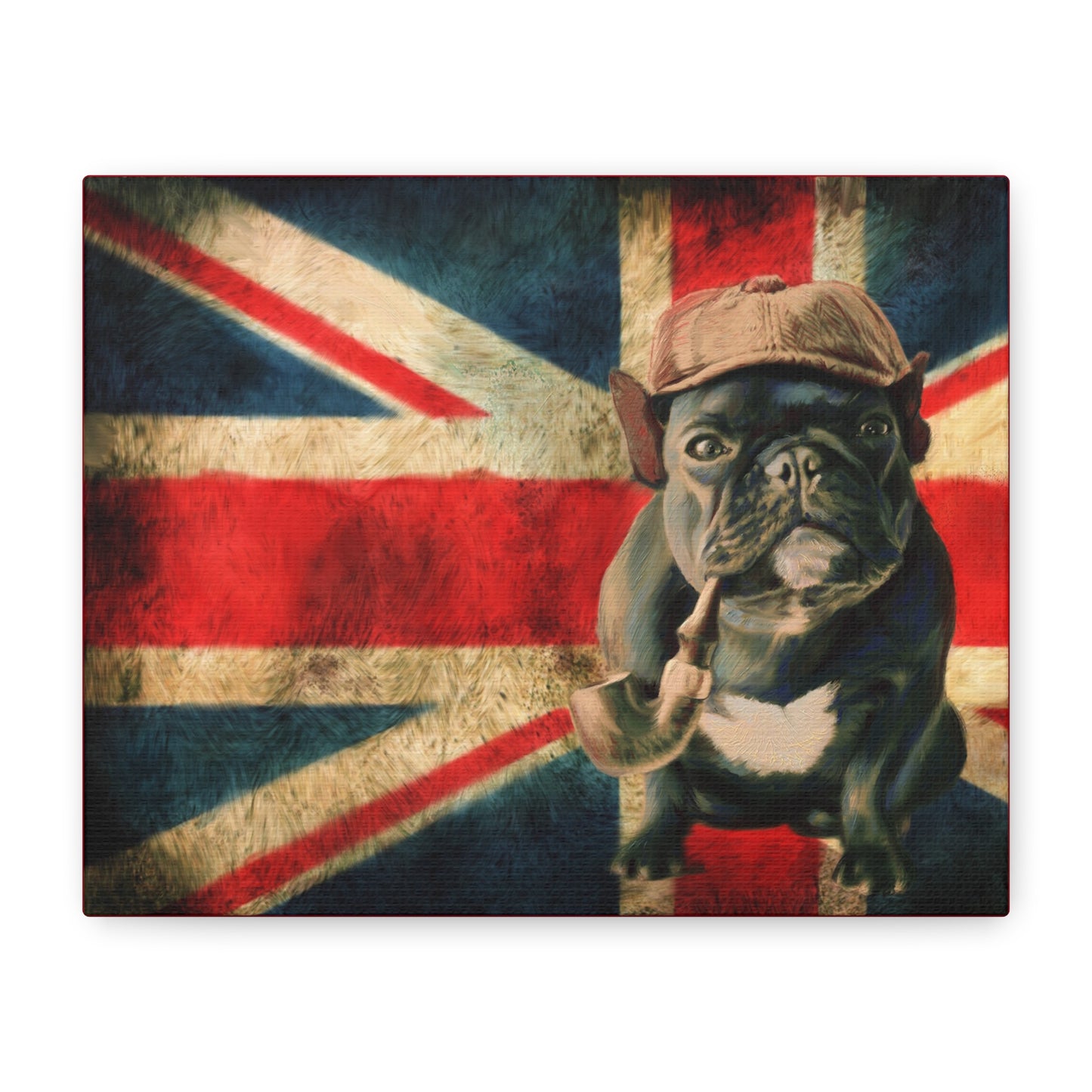 British Bulldog Canvas Wall Art – Vintage Union Jack with Smoking Frenchie