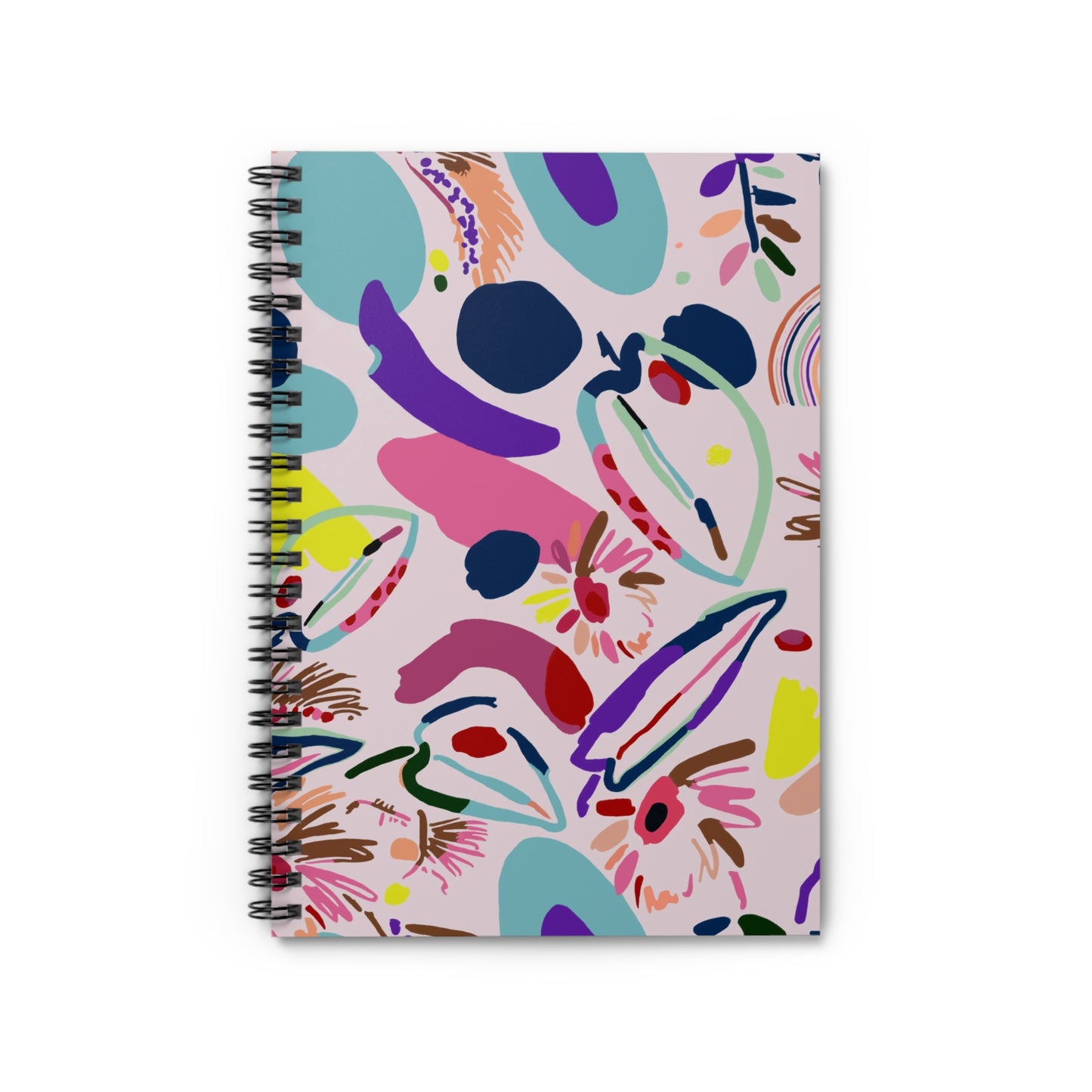 Abstract Floral Spiral Notebook — Colorful Art Pattern Ruled Journal