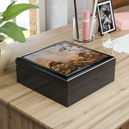 Jewelry/Keepsake Box - Sparrows - Wood Lacquer Box  black box