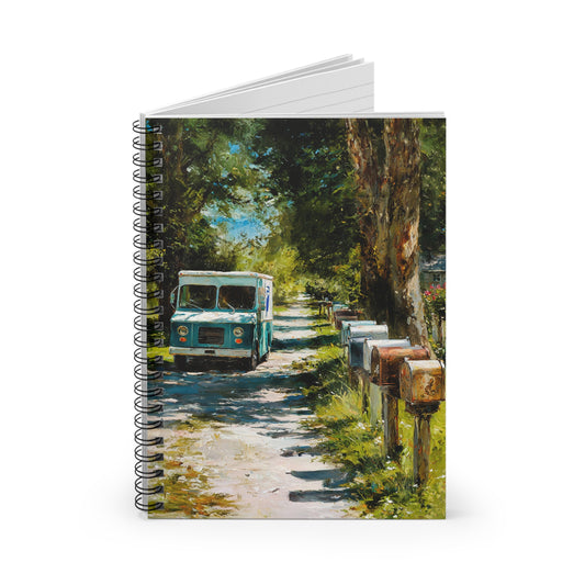 Vintage Mail Truck & Rural Mailboxes Spiral Notebook — Scenic Country Road Lined Journal