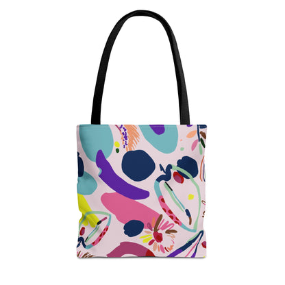Colorful Circles Canvas Tote Bag - Heavy Duty Fine Art Shoulder Bag- black handle