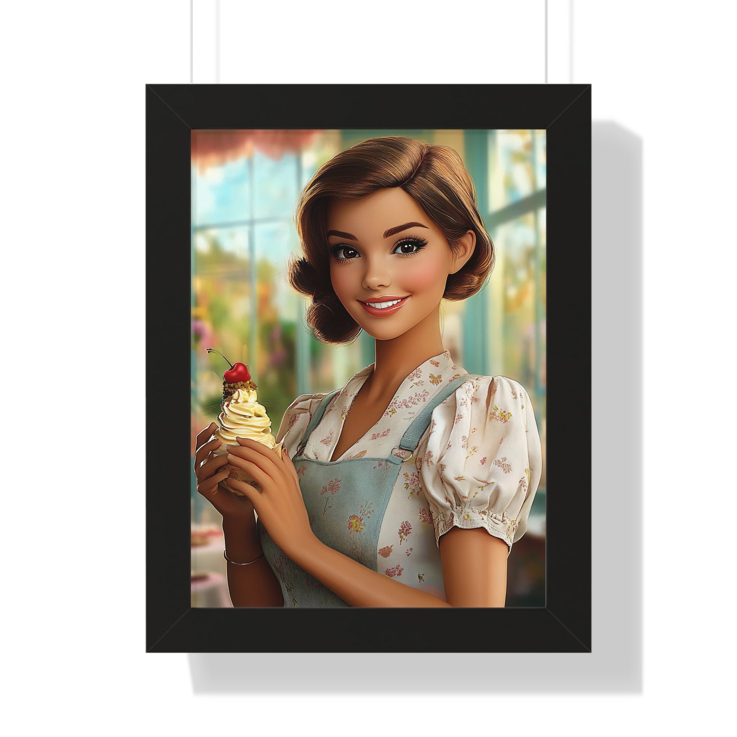 Framed Vertical Poster - Ice Cream Parlor Gal