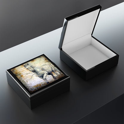 Jewelry / Keepsake Box - Horse Design -  Lacquered Wood Box interior