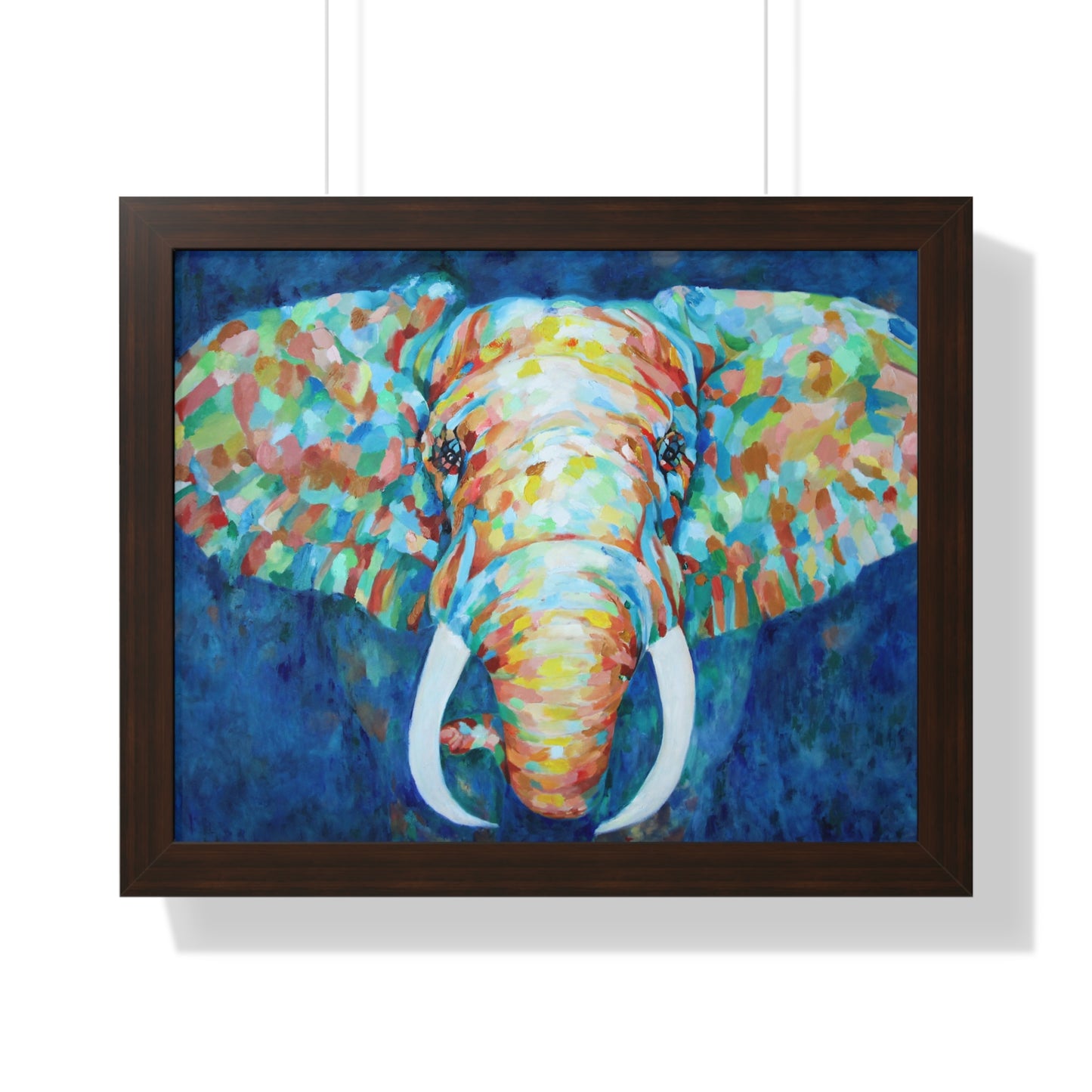 Colorful Elephant - Framed Horizontal Poster in brown frame